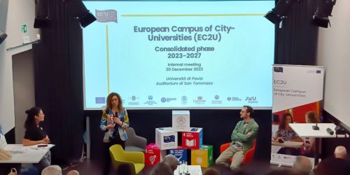 Un momento dell'evento interno EC2U del 20.12.23 presso UniPv