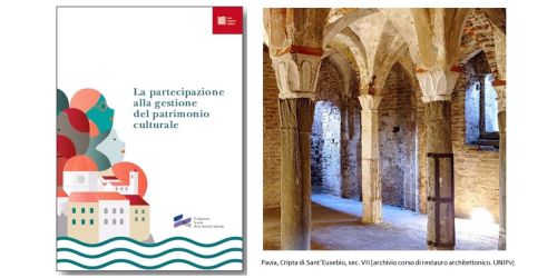 Copertina “La partecipazione alla gestione del patrimonio culturale” e foto della cripta di Sant'Eusebio