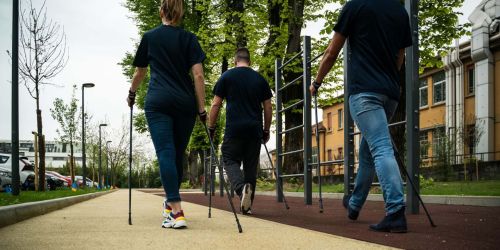 Alcuni rappresentanti del team del Laboratorio di Locomozione Umana durante l'attività di Nordic Walking