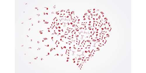 Cuore composto da note musicali che si disperdono sul lato sinistro