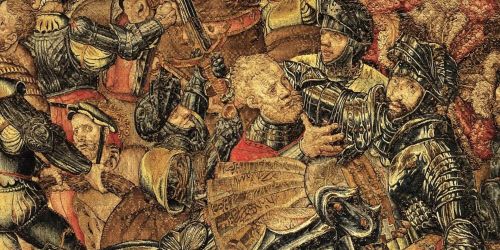 Particolare con la cattura di Francesco I di uno degli arazzi raffiguranti la Battaglia di Pavia