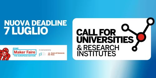 Copertina "Maker Faire Roma" con info principali come titolo, data scadenza call e logo della Fiera