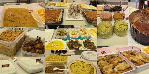 Collage formato da tutti i piatti portati dagli studenti internazionali del corso in Agrifood Sustainability 