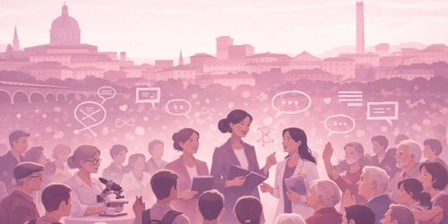 Copertina evento LEI.SCIENZA, creata con IA: in primo piano figure di scienziate, sullo sfondo la città di Pavia