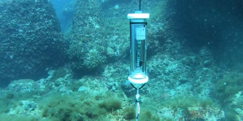 Registratore acustico subacqueo usato per le ricerche, posizionato in mare.