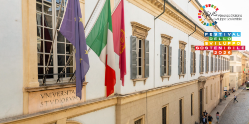 Ingresso Palazzo Centrale Università di Pavia, in sovrapposizione logo ASviS