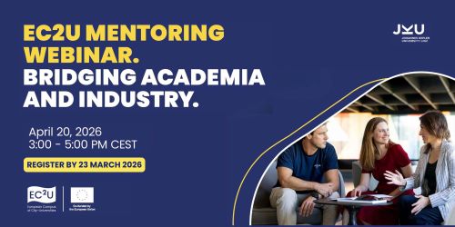Cover "EC2U Mentoring Webinar" con titolo e scadenza e immagine di due ricercatrici e un ricercatore