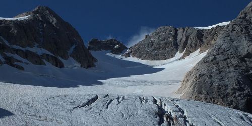 Ghiacciaio della Marmolada vista su Punta Rocca e Punta Penia