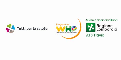 Banner istituzionale con i loghi "Tutti per la salute", "Programma WHP - Luoghi di lavoro che promuovono salute" e il logo di Regione Lombardia - ATS Pavia