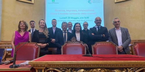 I relatori e le relatrici intervenuti all'incontro del Cluster Tecnologico Lombardo del Made in Italy – Sistema Cosmetico. Al centro la prof.ssa Federica Villa, Prorettrice alla Valorizzazione delle Conoscenze UniPv.