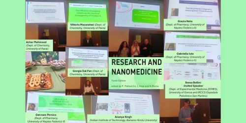 Collage con le foto degli interventi della mattina del workshop "Ricerca e Nanomedicina"