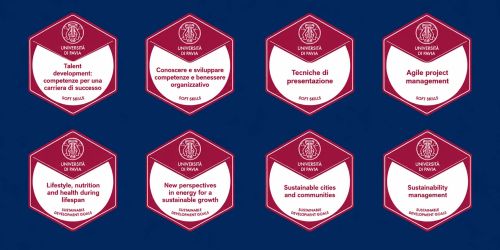 Grafica con 8 open badge ottenibili tramite i corsi sulle competenze trasversali