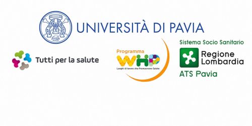 Logo UniPv, Logo Tutti per la salute, Logo Progetto SHP, Logo ATS Pavia Regione Lombardia