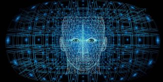 Intelligenza artificiale, volto stilizzato con circuiti