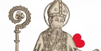 Dettaglio di un'opera raffigurante Sant'Agostino con un cuore che spunta da dietro il busto