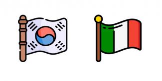 Bandiera della Corea del Sud affiancata a quella italiana