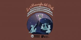 Copertina Sharper Night al Museo per la Storia Unipv, con disegno di persone che guardano le stelle