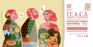  Illustrazione dell’artista Monica Gori, che ha immaginato tre entità che richiamano tre culture: la prima è la cultura della montagna, la seconda è la cultura del mare e della pianura, la terza della collina e della città.