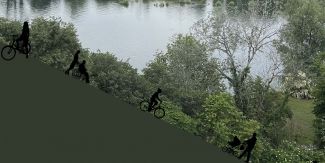 Parco del Ticino, in sovrapposizione sagome di persona in bicicletta, in sedia a rotelle, con passeggino