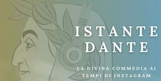 Copertina evento "Istante Dante" con sagoma di Dante disegnata di profilo