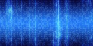 Sfondo sui toni del blu con scritta "big data" che si ripete scomposta a simulare il codice binario