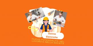 Collage con disegno e immagini di donne professioniste nel campo dell'elettronica