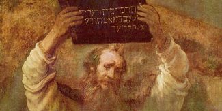 Dettaglio del dipinto di Rembrandt Harmenszoon Van Rijn "Mosè con le tavole della legge", 1659, Staatliche Museen di Berlino.