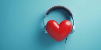 Cuore che "indossa" cuffie per ascoltare musica