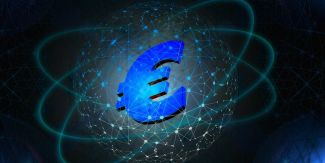 Simbolo della valuta Euro con grafica che rimanda a collegamenti digitali
