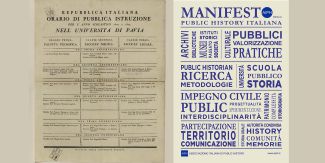 Collage con immagine di un orario delle lezioni dell'Università di Pavia per l'a.a. 1802/1803 e del manifesto dell'Associazione italiana di Public History