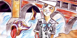 Dettaglio della copertina del libro "Le avventure del libro di Pinocchio a Pavia"