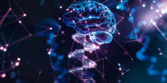 Elica di DNA che si fonde con immagine di un cervello