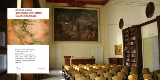 Copertina "Accensioni, contumelie e altre bagattelle". Sullo sfondo l'Aula Magna del Collegio F.lli Cairoli