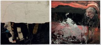 Da sinistra: Opera di Gabriele Albanesi "Scrittura combinata". Opera di Ferdinando Greco "Lo skyline del dinosauro estinto e l’approssimarsi nostro"