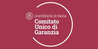 Logo del Comitato Unico di Garanzia dell'Università di Pavia su fondo amaranto