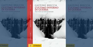 Copertina libro "L'ultimo inverno di guerra" riprodotta 3 volte, al centro completa, sui lati riprodotta parzialmente e sfumata