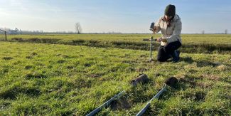 Laura Pedretti durante l'attività di campionamento in Olanda