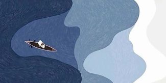 Dipinto di barca in mezzo al mare