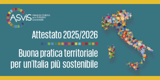 Copertina Attestato di Buona Pratica Territoriale per un’Italia più sostenibile 2025: con logo ASviS, sagoma dell'Italia, e scritta
