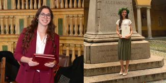 Collage con una foto di Francesca Contardi e una foto di Maria Luce Reverdito il giorno della laurea