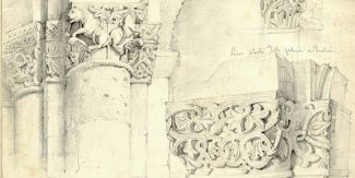 Disegno di capitelli e pilastri del Romanico lombardo