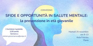 Copertina evento "Sfide e opportunità in salute mentale: la prevenzione in età giovanile" con info principali e disegno della sagoma di una testa umana di profilo