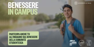 Copertina indagine "Benessere in campus" con immagine di uno studente