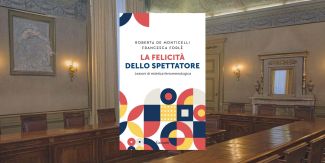 Copertina "La felicità dello spettatore", sullo sfondo la Sala Lauree