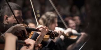 Dettaglio sui violinisti di un'orchestra