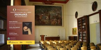 Copertina "Primamà", sullo sfondo l'Aula Magna del Collegio F.lli Cairoli