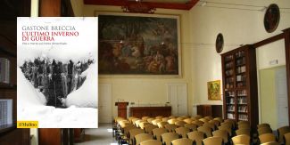 Copertina "L'ultimo inverno di guerra", sullo sfondo l'Aula Magna del Collegio F.lli Cairoli