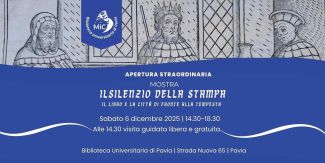 Cover apertura straordinaria Biblioteca Universitaria di Pavia con info principali evento