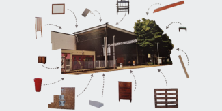 Render dell'edificio del Rione Scala dove è stata costruita la libreria con materiali di recupero