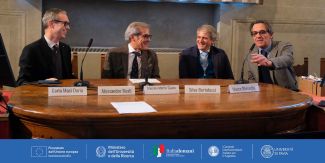 Il tavolo dei relatori durante l'incontro delle Giornate del CUIA. Primo a sinistra il Rettore UniPv Alessandro Reali